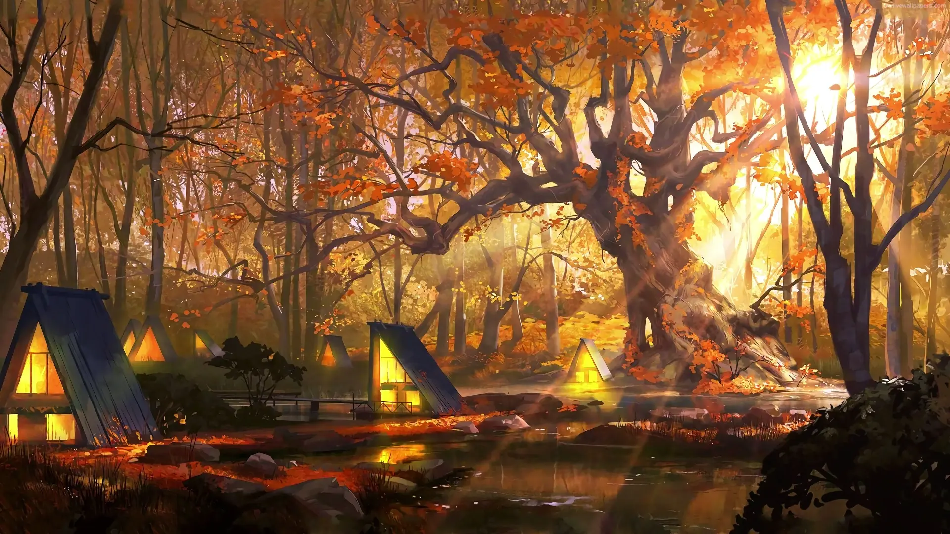 Autumn Forest Cabin live wallpaper for desktop