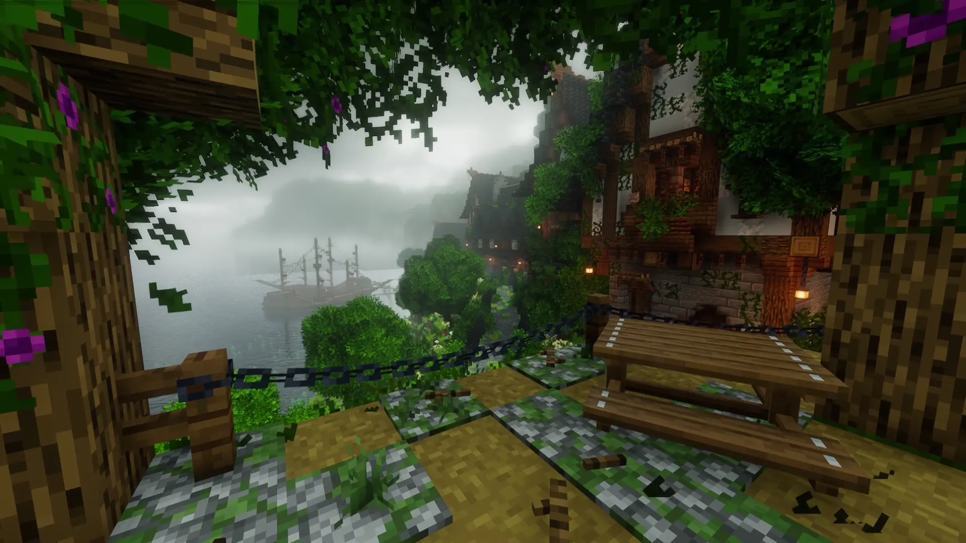 Minecraft Harbor Village live wallpaper for desktop