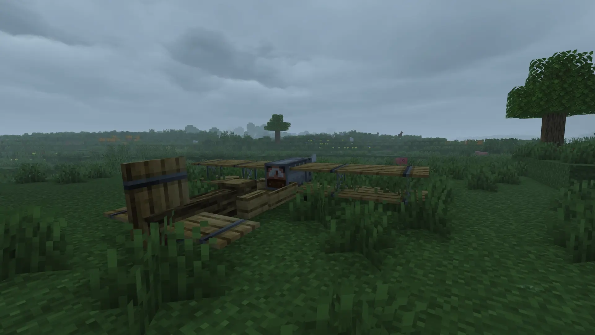 Minecraft Abandoned Airplane in the Rain live wallpaper for desktop