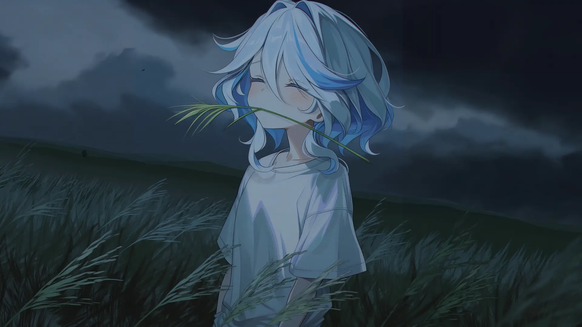 Anime Girl in Storm Field live wallpaper for desktop