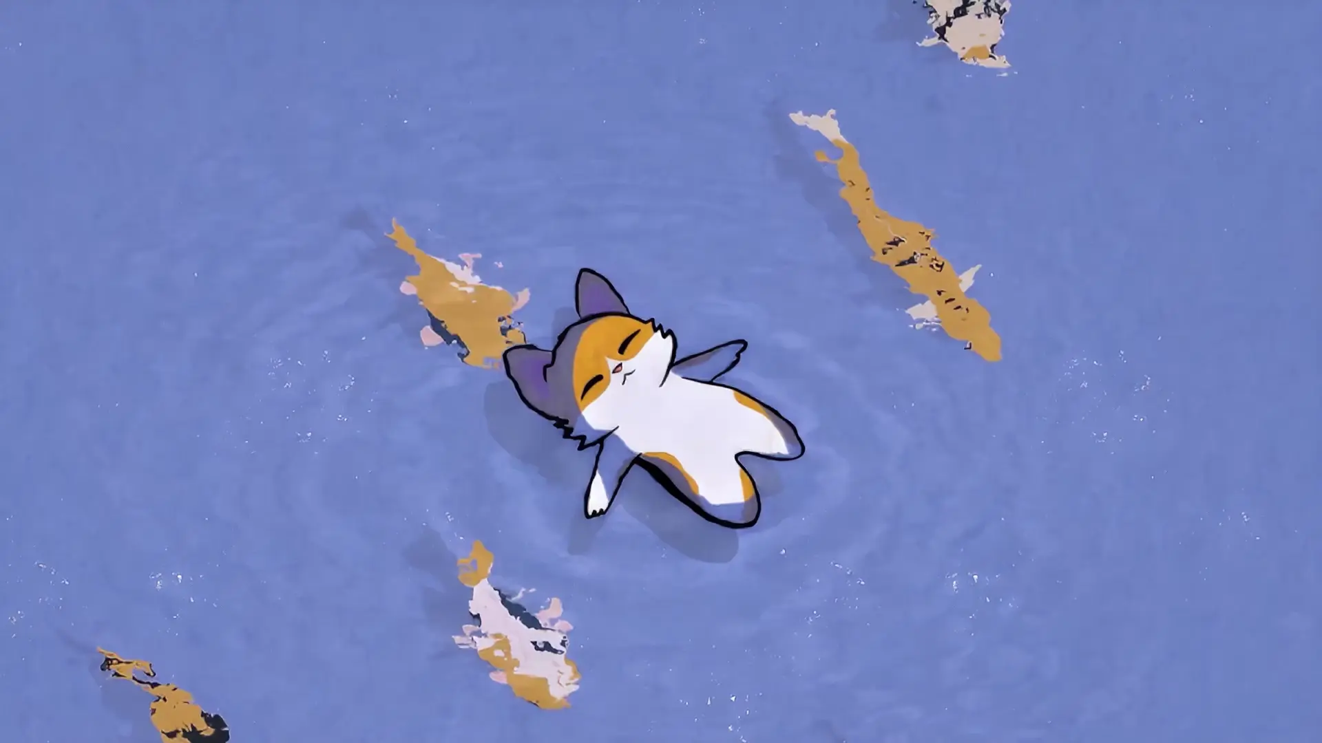Sleeping Calico Cat Pond live wallpaper for desktop