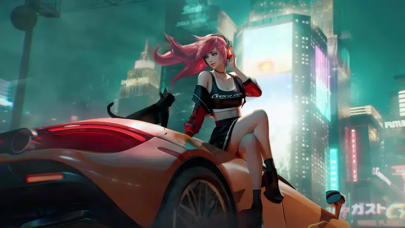 Cyberpunk Girl on Supercar