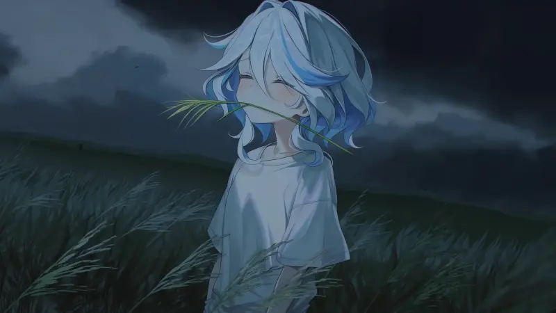 Anime Girl in Storm Field