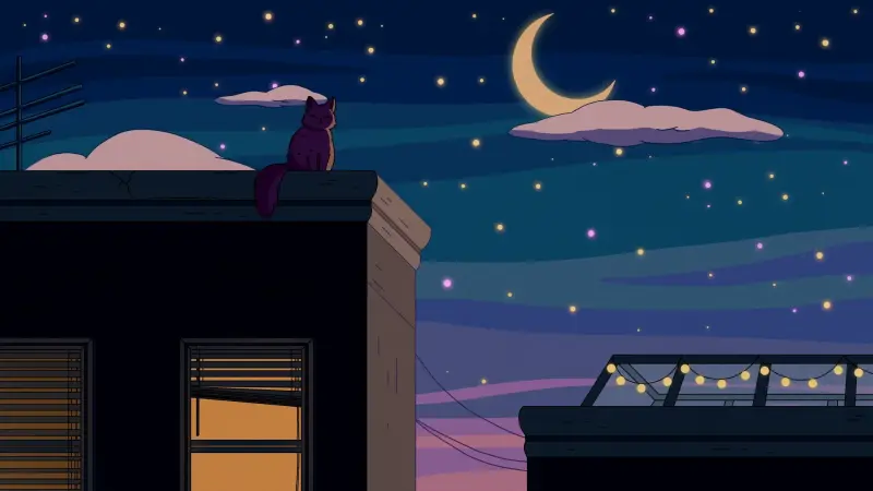 Moonlit Rooftop Cat
