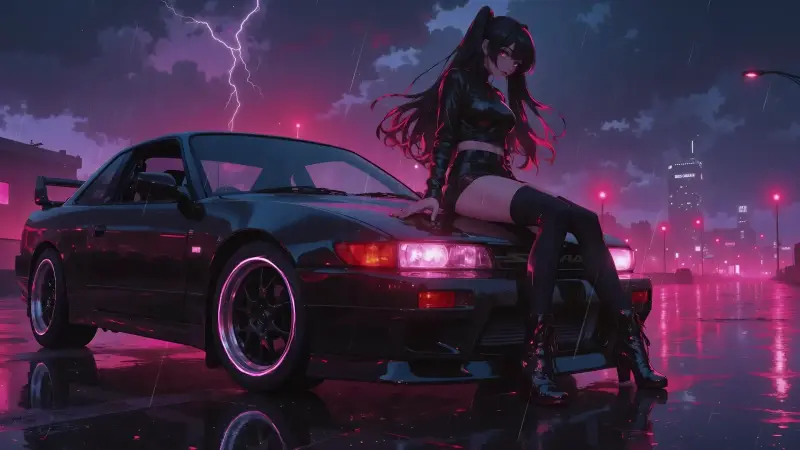 Nissan Silvia S13 Anime Night Rain