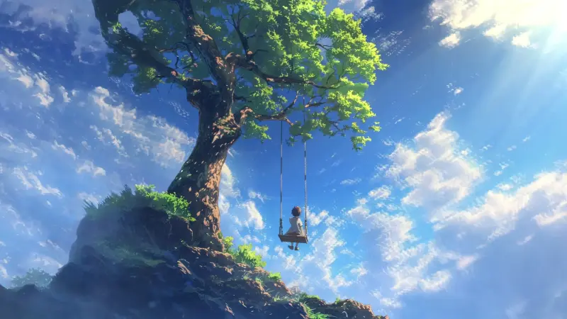 Peaceful Anime Tree Swing Live Wallpaper