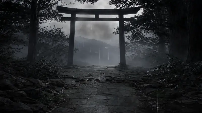 Rainy Torii Shrine Path