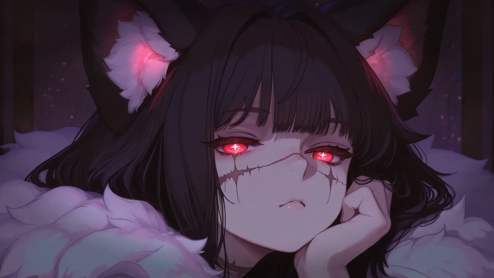 Crimson Eyes of Silence Dark Nekomimi live wallpaper for desktop