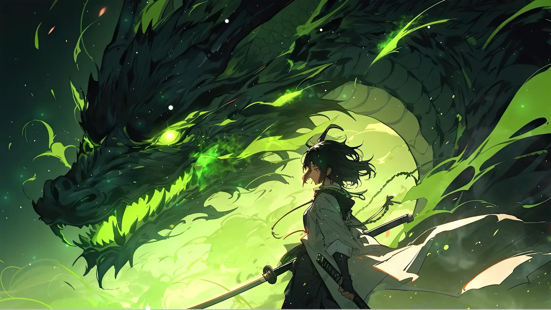 Emerald Leviathan Samurai Girl live wallpaper for desktop