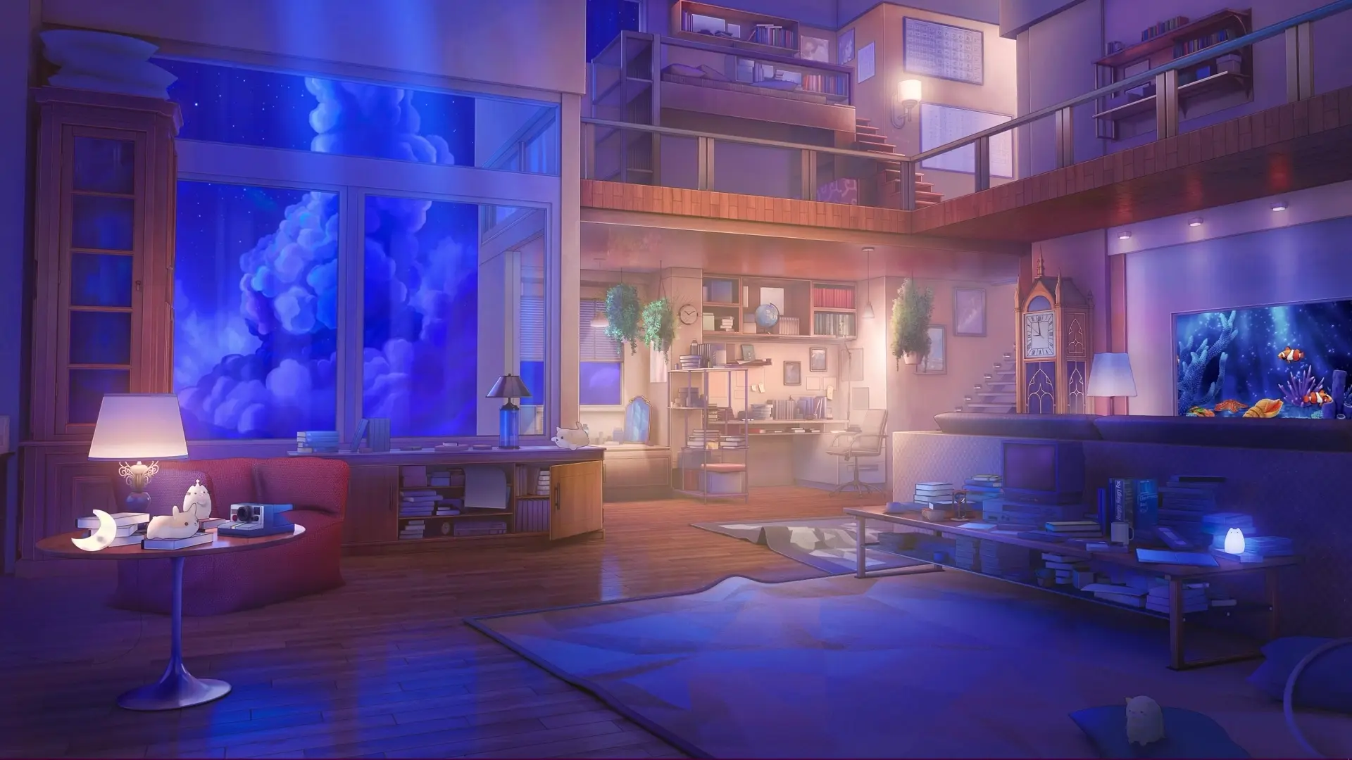 Loft Anime Cosy sous les Étoiles fond d’écran animé pour ordinateur