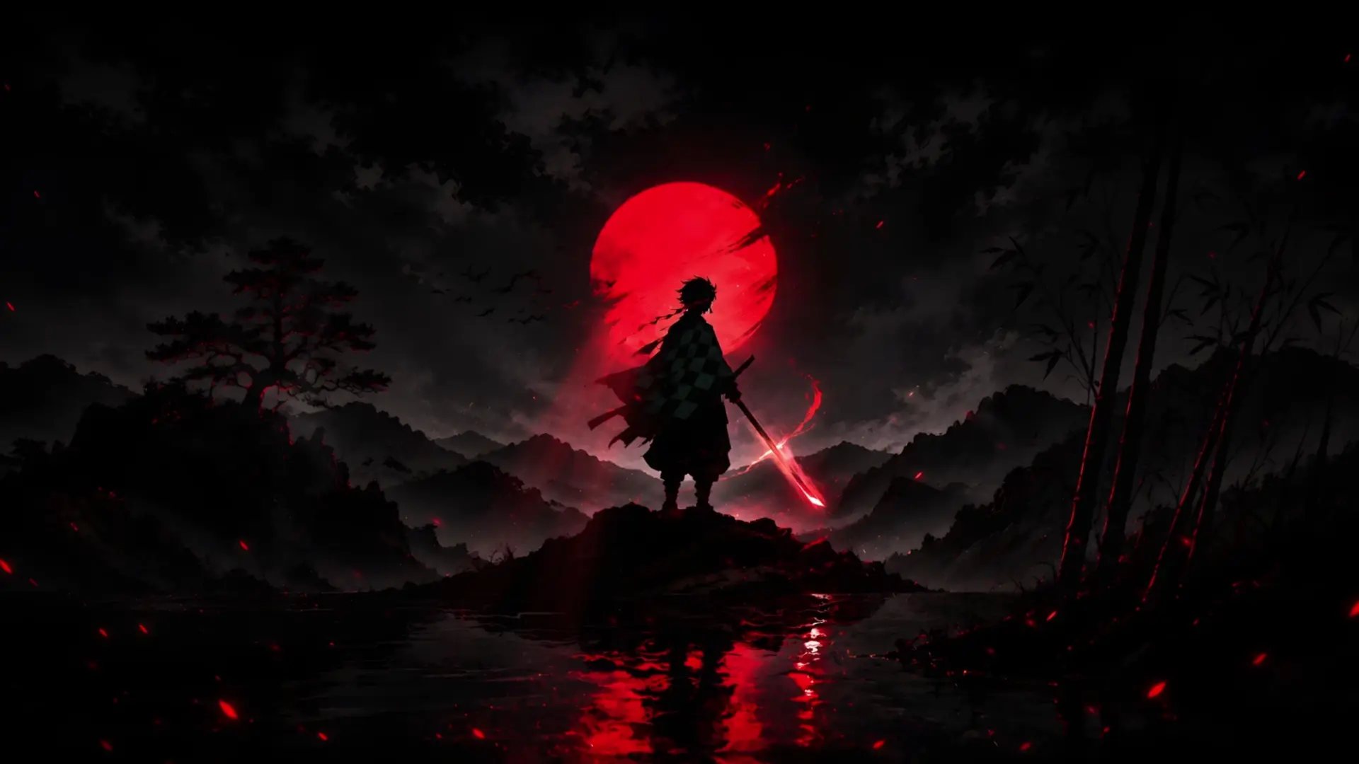 Tanjiro Kamado Crimson Moon live wallpaper for desktop
