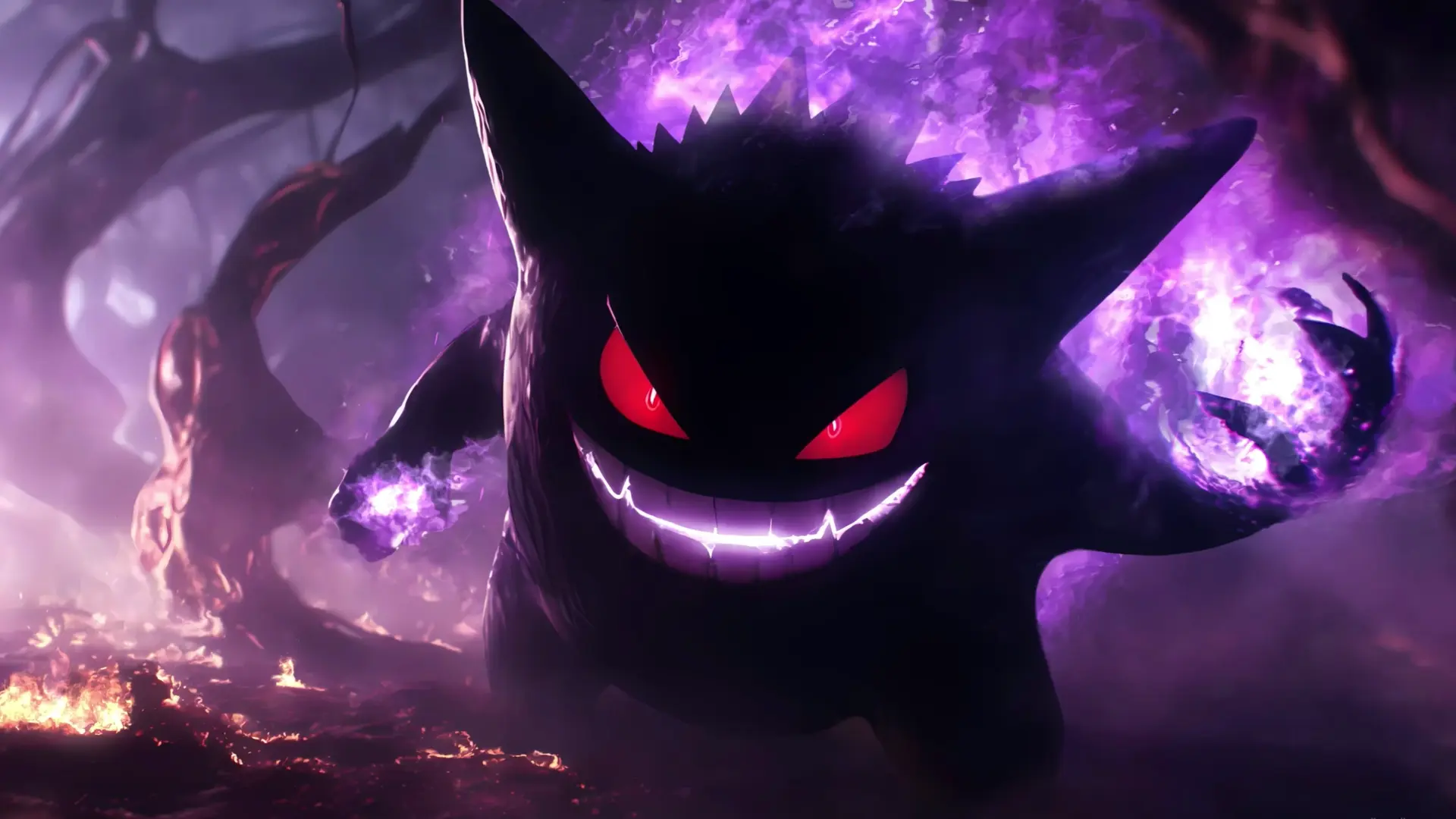 Gengar dans les Flammes Violettes fond d’écran animé pour ordinateur