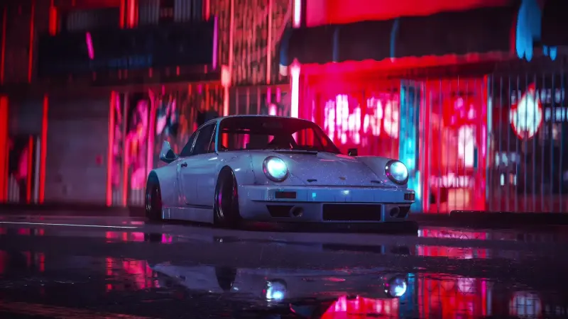 Retro Porsche 911 Neon Rain