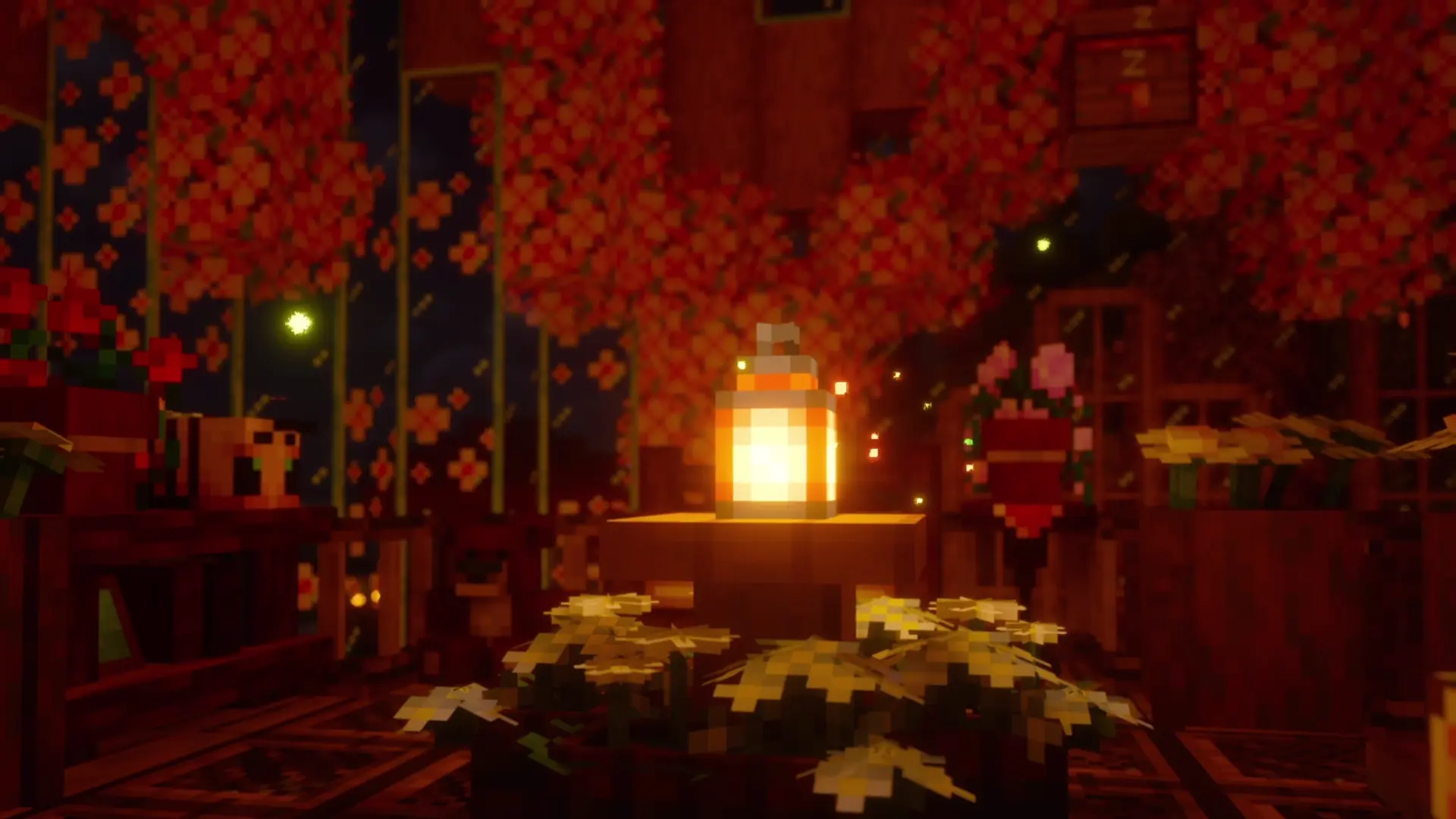 Minecraft Lantern Garden at Night live wallpaper for desktop